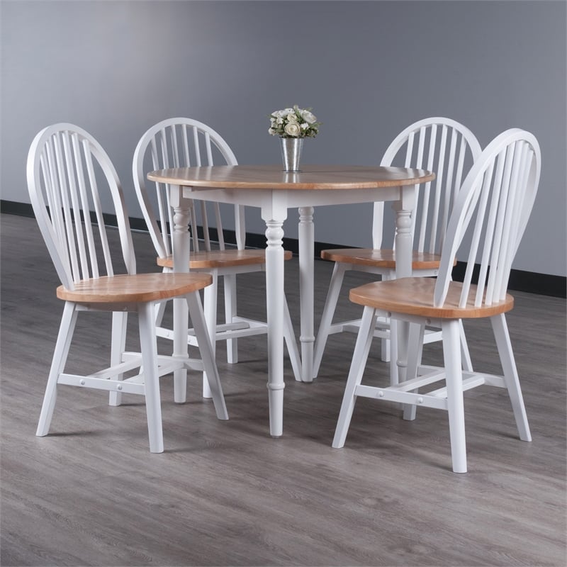 Winsome Sorella 5-Piece Drop Leaf Solid Wood Dining Set in Natural and White