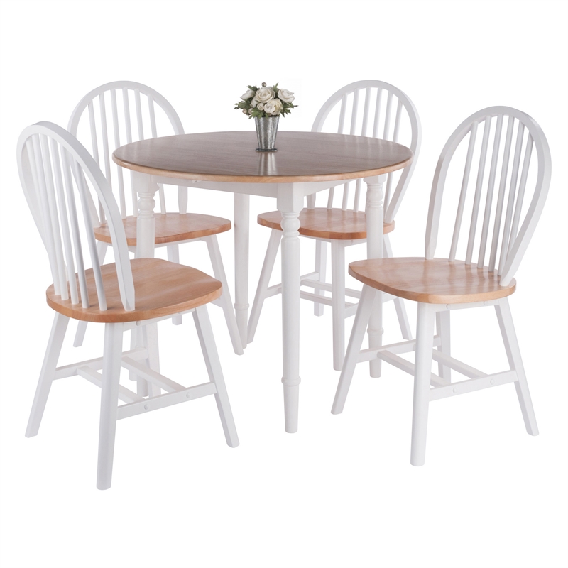 Winsome Sorella 5-Piece Drop Leaf Solid Wood Dining Set in Natural and White