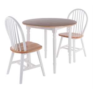 Winsome Sorella 3-Piece Drop Leaf Solid Wood Dining Set in Natural and White