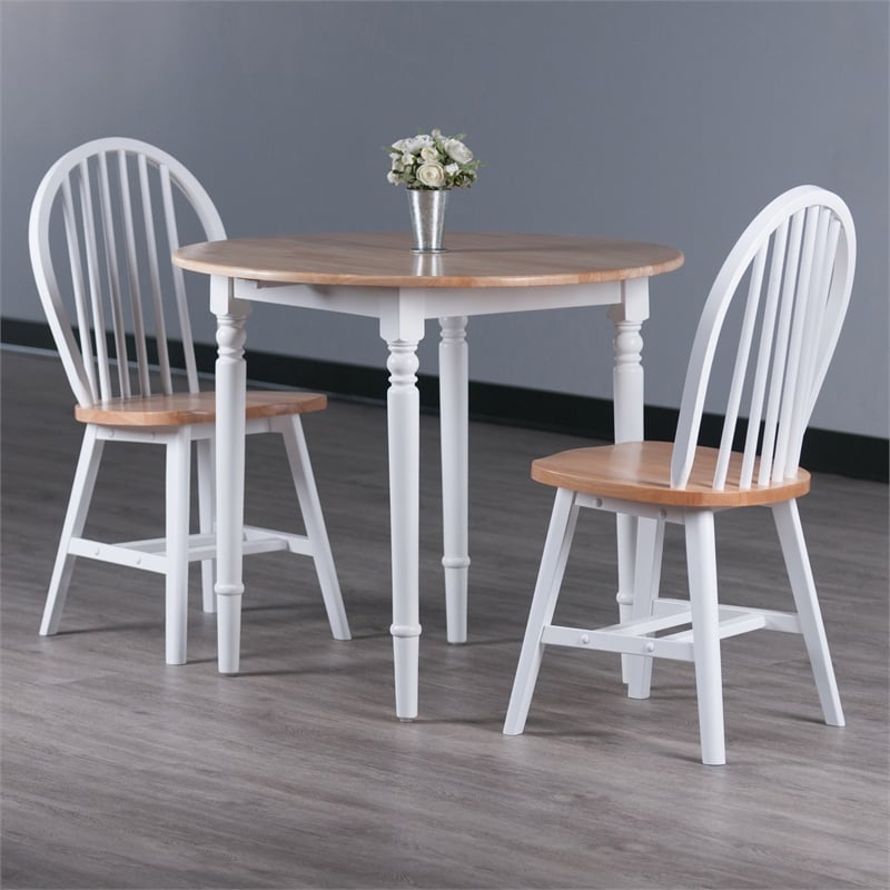 Winsome Sorella 3-Piece Drop Leaf Solid Wood Dining Set in Natural and White