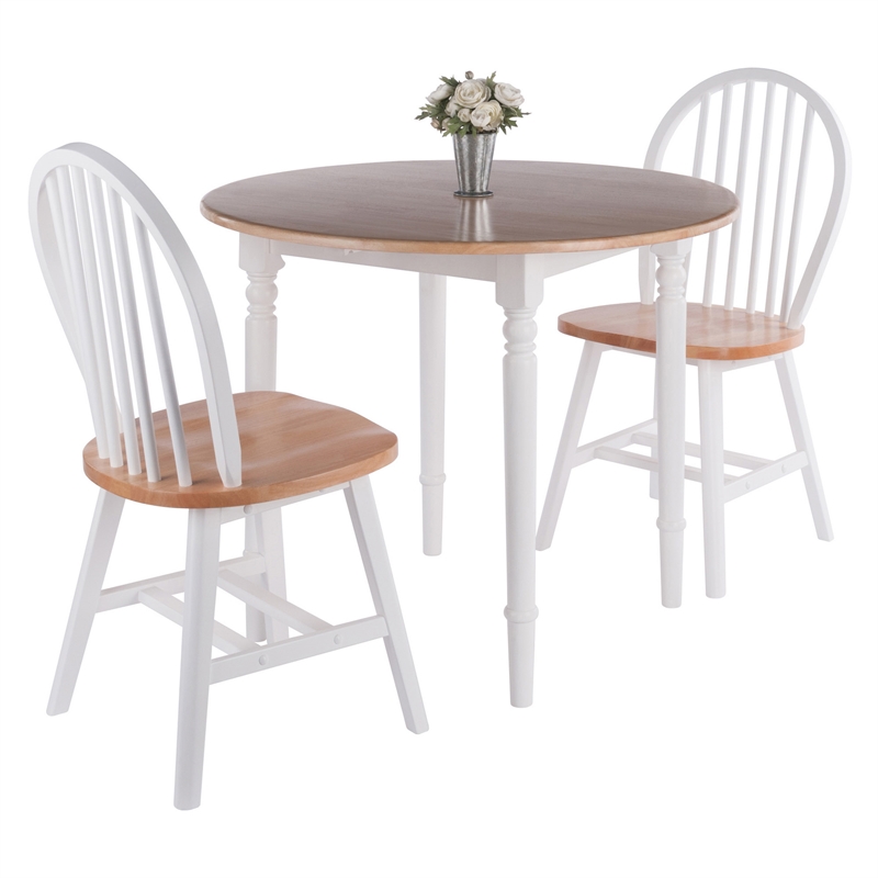 Winsome Sorella 3-Piece Drop Leaf Solid Wood Dining Set in Natural and White