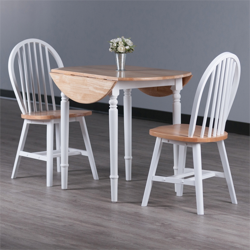 Winsome Sorella 3-Piece Drop Leaf Solid Wood Dining Set in Natural and White