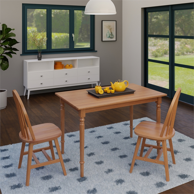 Winsome Ravenna 3-Piece Solid Wood Dining Table with Windsor Chairs in Natural