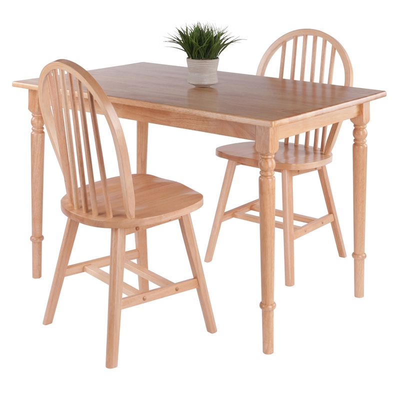 Winsome Ravenna 3-Piece Solid Wood Dining Table with Windsor Chairs in Natural