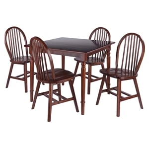 Winsome Mornay 5-Piece Solid Wood Dining Table with Windsor Chairs in Walnut
