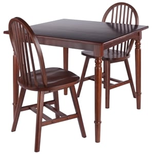 Winsome Mornay 3-Piece Solid Wood Dining Table with Windsor Chairs in Walnut