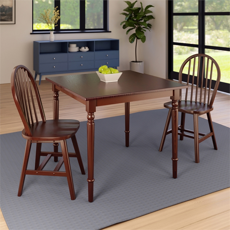 Winsome Mornay 3-Piece Solid Wood Dining Table with Windsor Chairs in Walnut