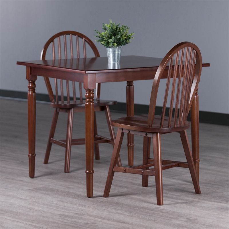 Winsome Mornay 3-Piece Solid Wood Dining Table with Windsor Chairs in Walnut