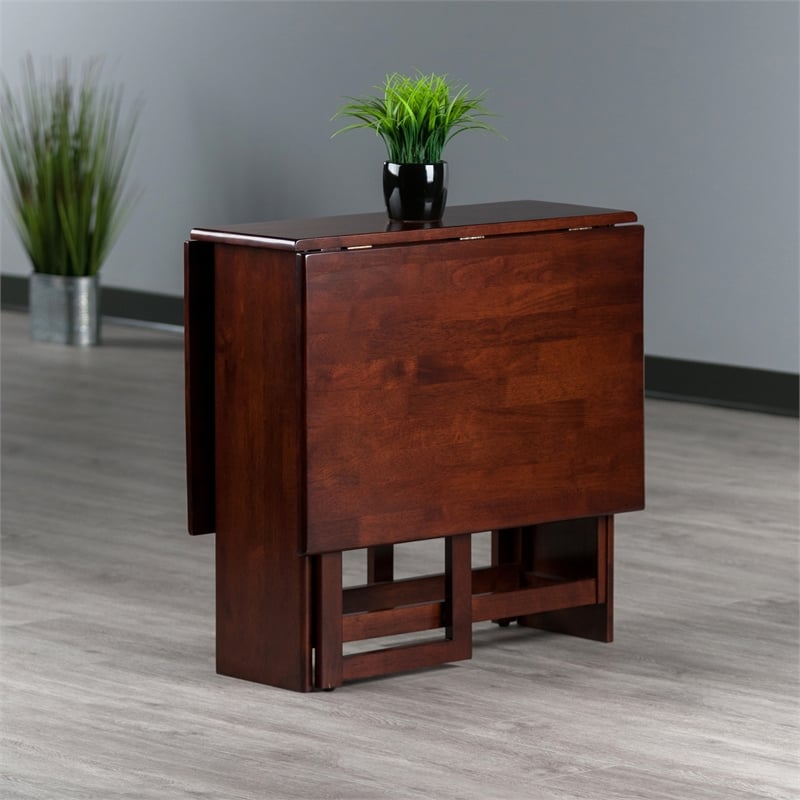 Winsome Clara Double Drop Leaf Transitional Solid Wood Dining Table in Walnut