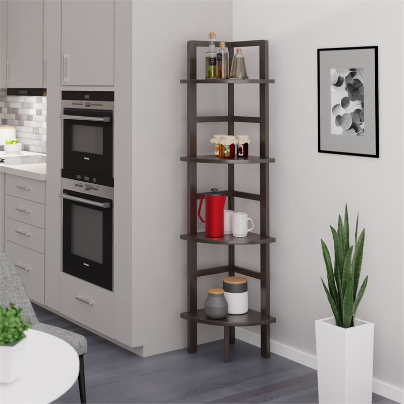 Winsome Aiden Corner Transitional Solid Wood Baker's Rack in Coffee