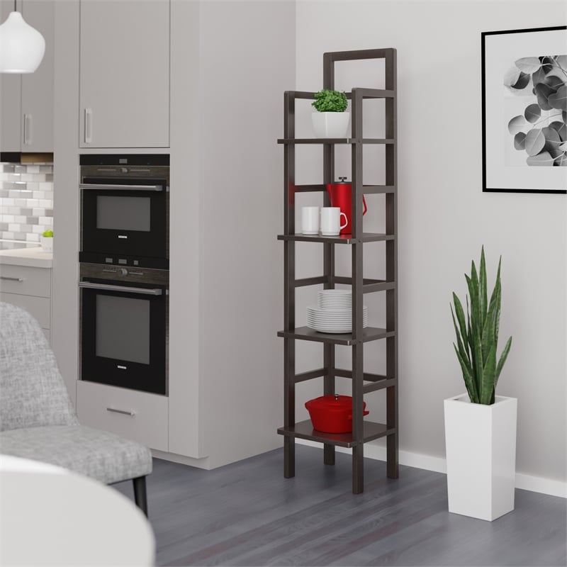 Winsome Aiden Narrow Transitional Solid Wood Baker's Rack in Coffee
