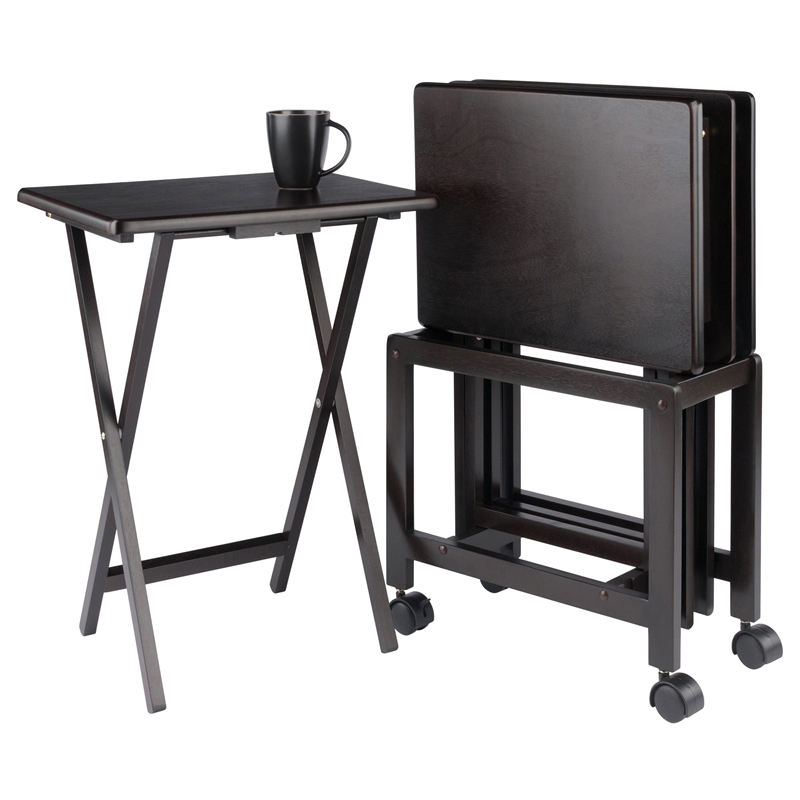 Winsome Allen 5-Piece Transitional Solid Wood Snack Table Set Coffee Finish