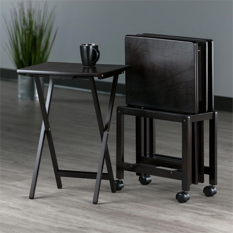 Winsome Allen 5-Piece Transitional Solid Wood Snack Table Set Coffee Finish