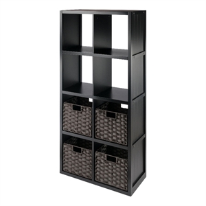 Winsome Timothy 5-Piece Wood Storage Shelf with Baskets in Black and Chocolate