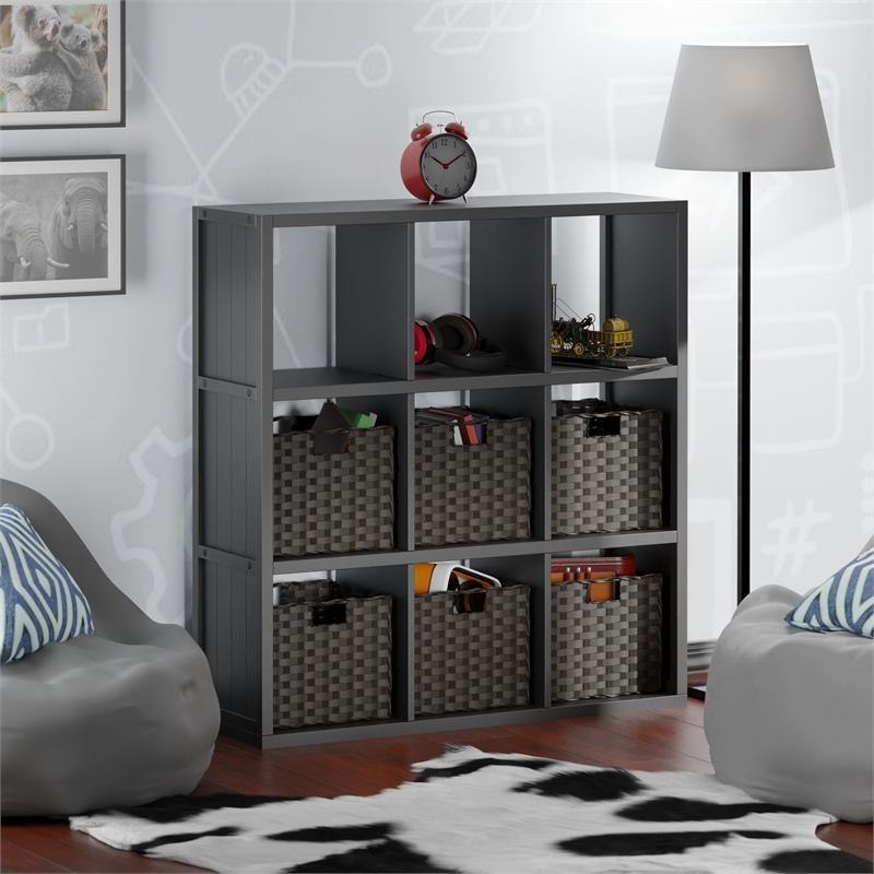 Winsome Timothy 7-Piece Wood Storage Shelf with Baskets in Black and Chocolate