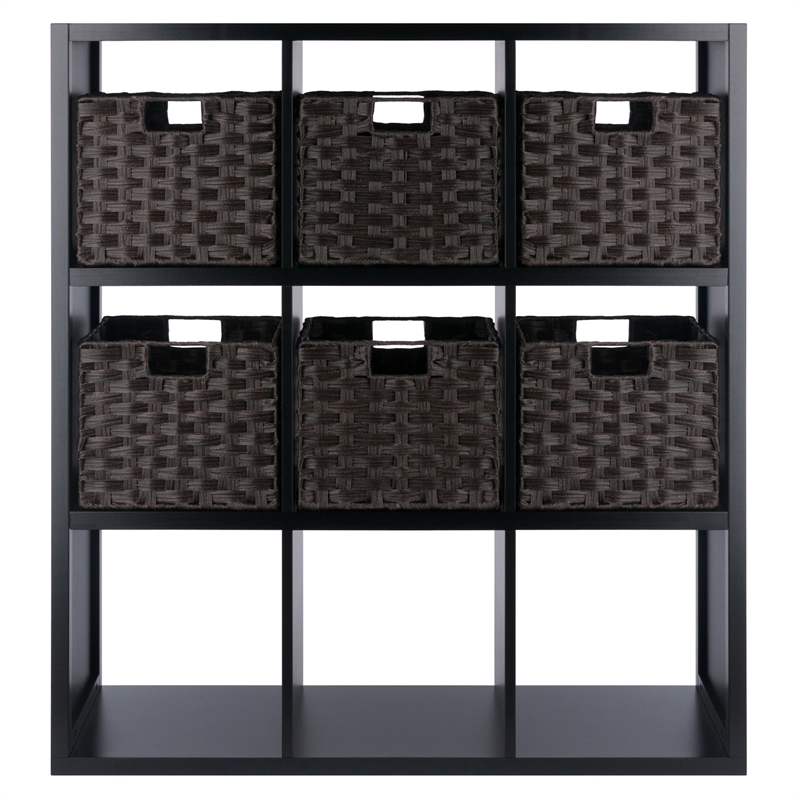 Winsome Timothy 7-Piece Wood Storage Shelf with Baskets in Black and Chocolate