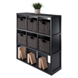 Winsome Timothy 7-Piece Wood Storage Shelf with Baskets in Black and Chocolate