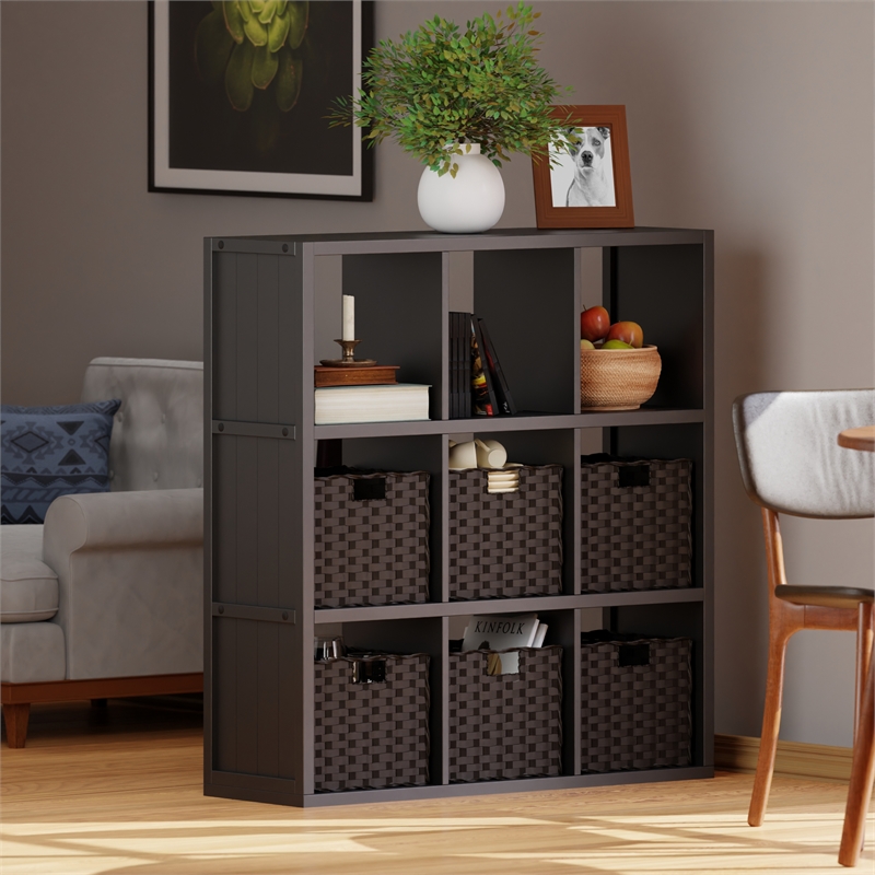 Winsome Timothy 7-Piece Wood Storage Shelf with Baskets in Black and Chocolate