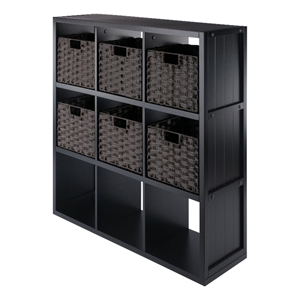 Winsome Timothy 7-Piece Wood Storage Shelf with Baskets in Black and Chocolate