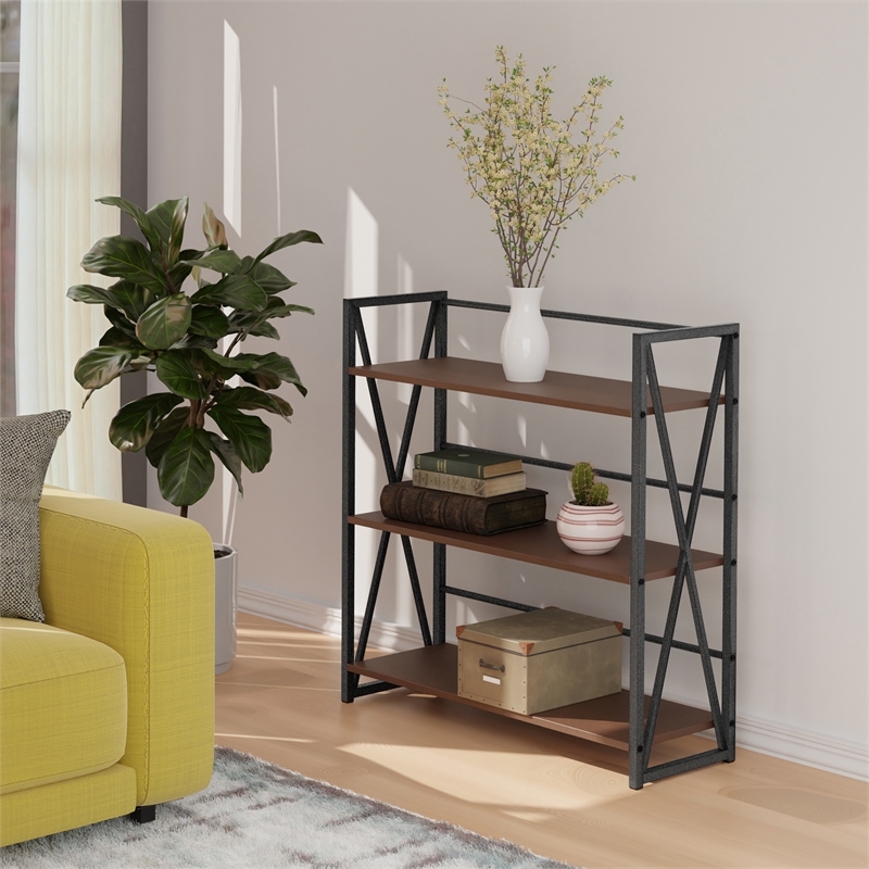 Winsome Isa 3-Tier Contemporary Wood Shelf in Graphite and Walnut