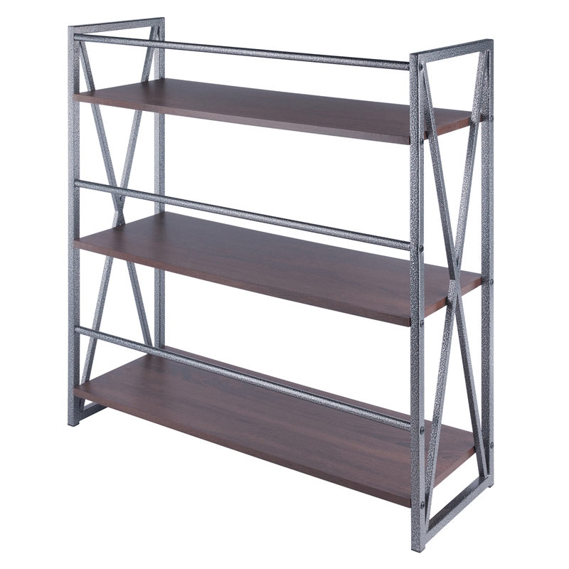 Winsome Isa 3-Tier Contemporary Wood Shelf in Graphite and Walnut
