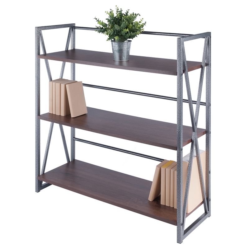 Winsome Isa 3-Tier Contemporary Wood Shelf in Graphite and Walnut