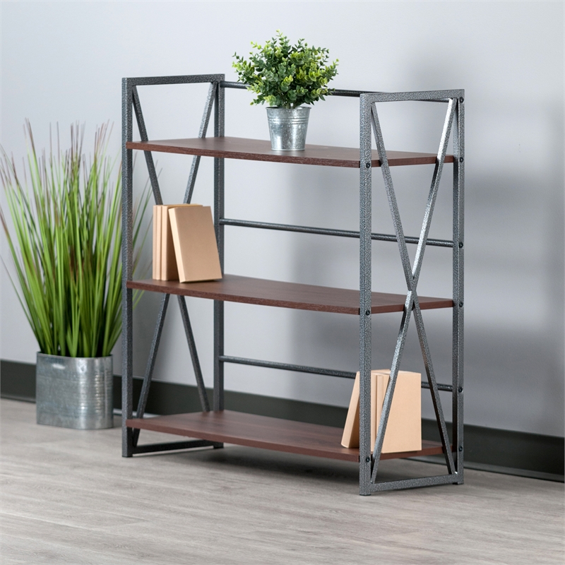 Winsome Isa 3-Tier Contemporary Wood Shelf in Graphite and Walnut