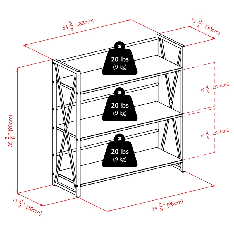 Winsome Isa 3-Tier Contemporary Wood Shelf in Graphite and Walnut