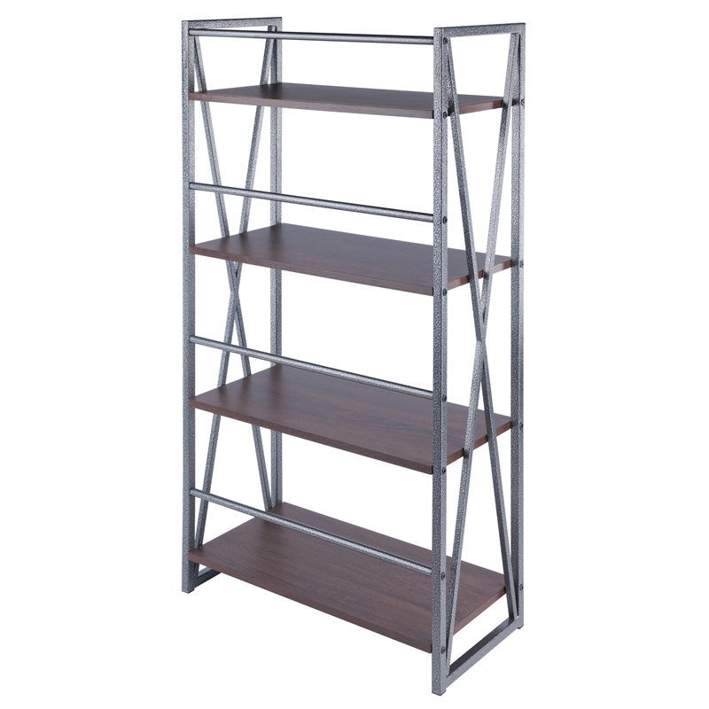 Winsome Isa 4-Tier Contemporary Wood Shelf in Graphite and Walnut
