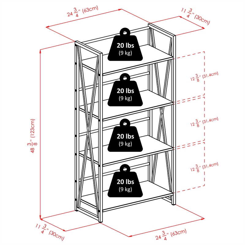 Winsome Isa 4-Tier Contemporary Wood Shelf in Graphite and Walnut