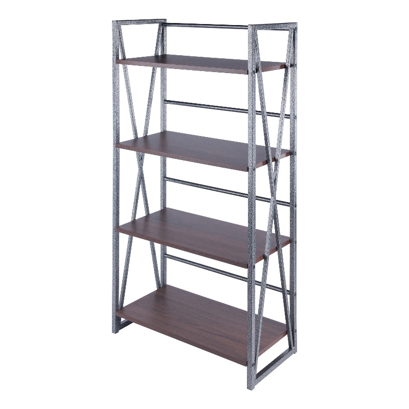 Winsome Isa 4-Tier Contemporary Wood Shelf in Graphite and Walnut