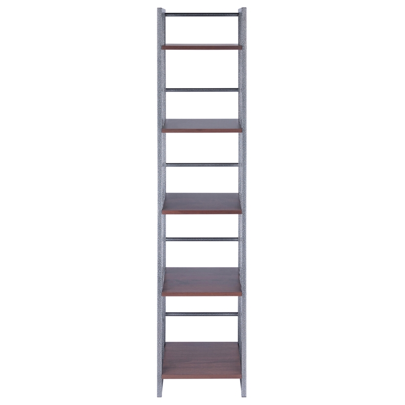 Winsome Isa 5-Tier Contemporary Wood Shelf in Graphite and Walnut