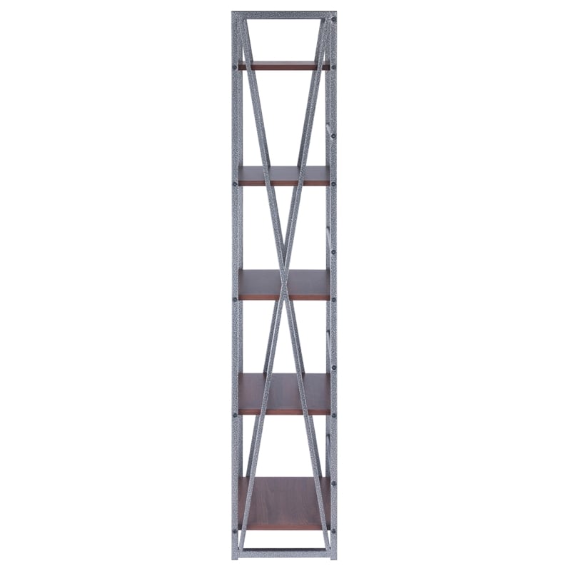 Winsome Isa 5-Tier Contemporary Wood Shelf in Graphite and Walnut