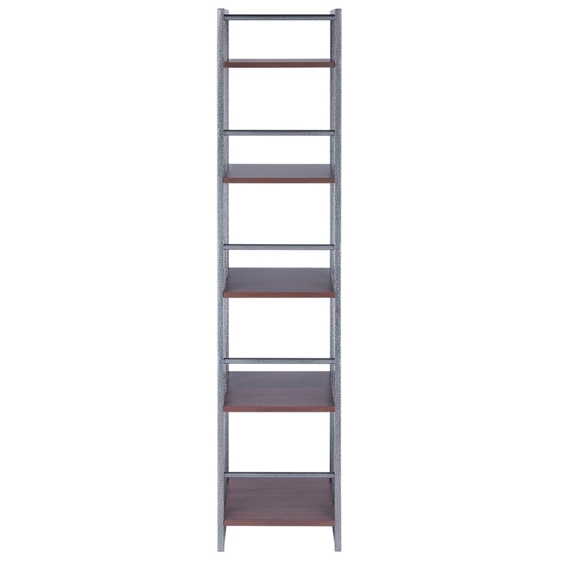 Winsome Isa 5-Tier Contemporary Wood Shelf in Graphite and Walnut