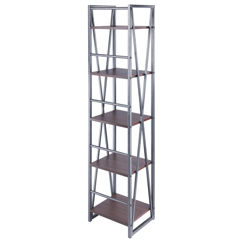 Winsome Isa 5-Tier Contemporary Wood Shelf in Graphite and Walnut