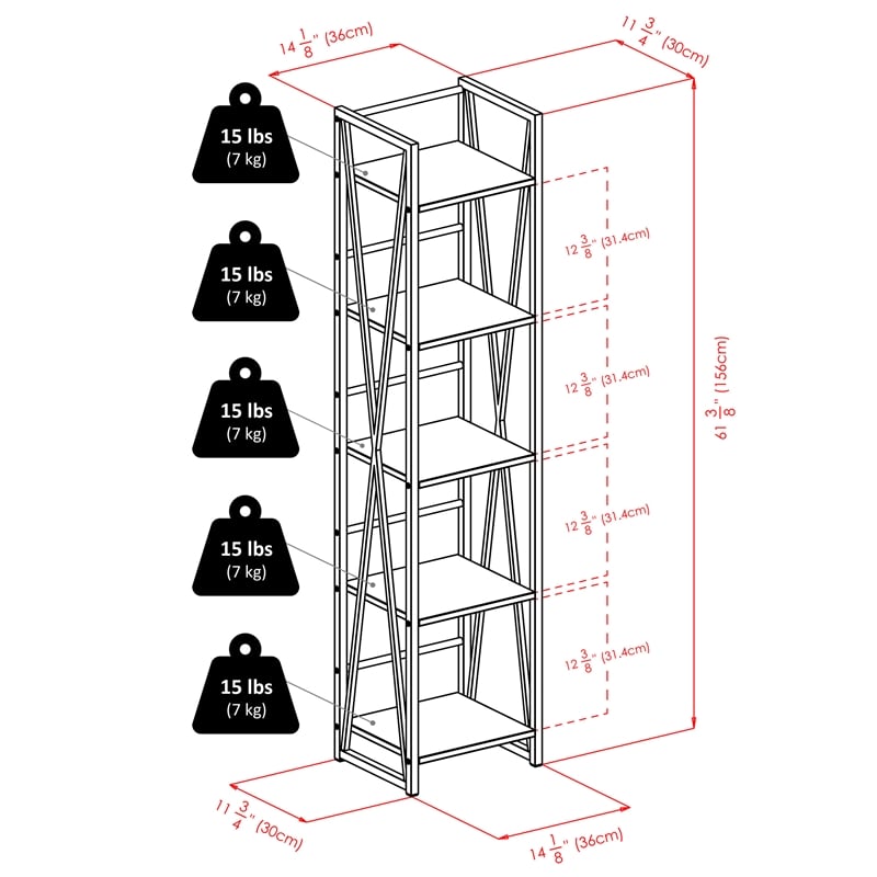 Winsome Isa 5-Tier Contemporary Wood Shelf in Graphite and Walnut