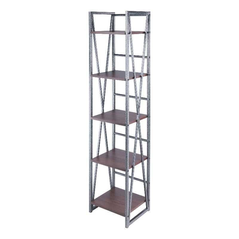 Winsome Isa 5-Tier Contemporary Wood Shelf in Graphite and Walnut