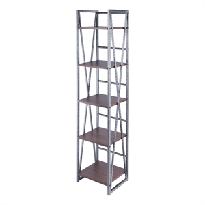 Winsome Isa 5-Tier Contemporary Wood Shelf in Graphite and Walnut