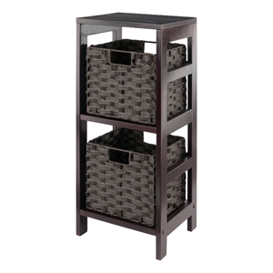 Winsome Leo 3-Piece Solid Wood Storage Shelf with Baskets in Espresso/Chocolate
