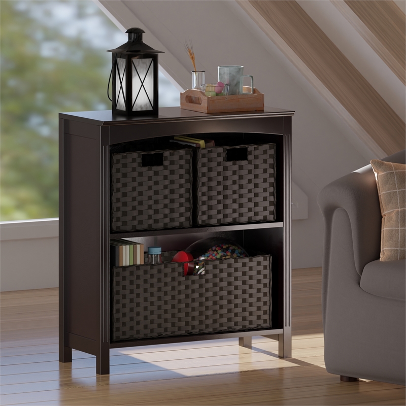 Winsome Terrace 4-Piece Solid Wood Storage Shelf w/ Baskets in Walnut/Chocolate