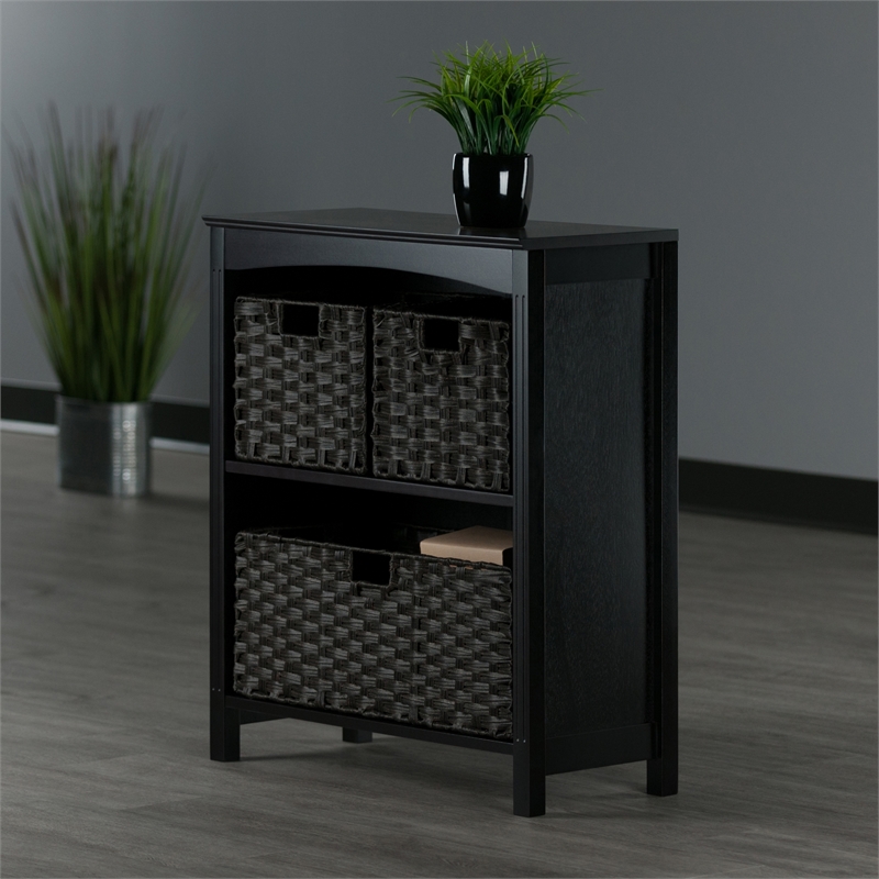 Winsome Terrace 4-Piece Solid Wood Storage Shelf w/ Baskets in Walnut/Chocolate