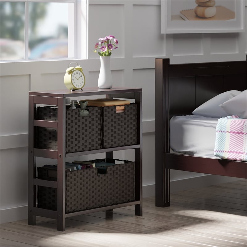 Winsome Leo 4-Piece Solid Wood Storage Shelf w/ Baskets in Espresso/Chocolate
