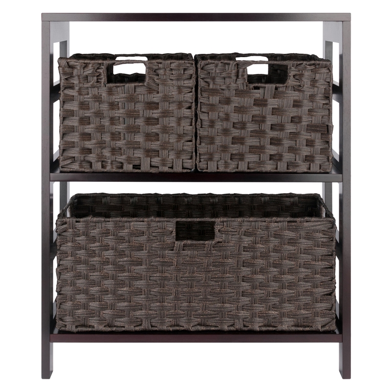 Winsome Leo 4-Piece Solid Wood Storage Shelf w/ Baskets in Espresso/Chocolate