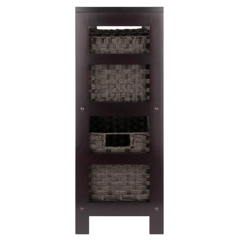 Winsome Leo 4-Piece Solid Wood Storage Shelf w/ Baskets in Espresso/Chocolate