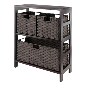 Winsome Leo 4-Piece Solid Wood Storage Shelf w/ Baskets in Espresso/Chocolate
