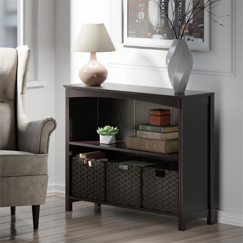 Winsome Terrace 4-Piece Solid Wood Storage Shelf w/ Baskets - Walnut/Chocolate