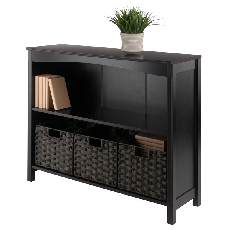 Winsome Terrace 4-Piece Solid Wood Storage Shelf w/ Baskets - Walnut/Chocolate