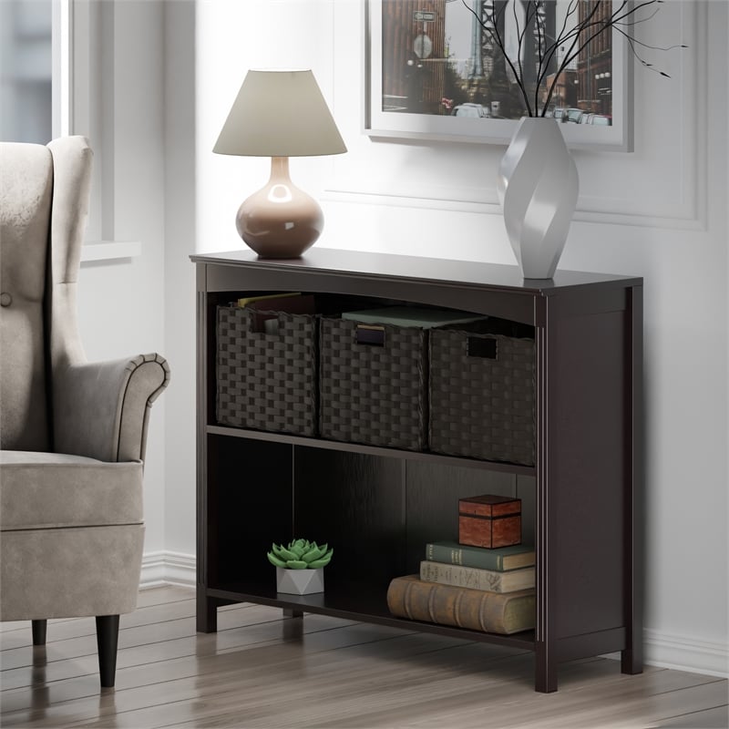 Winsome Terrace 4-Piece Solid Wood Storage Shelf w/ Baskets - Walnut/Chocolate
