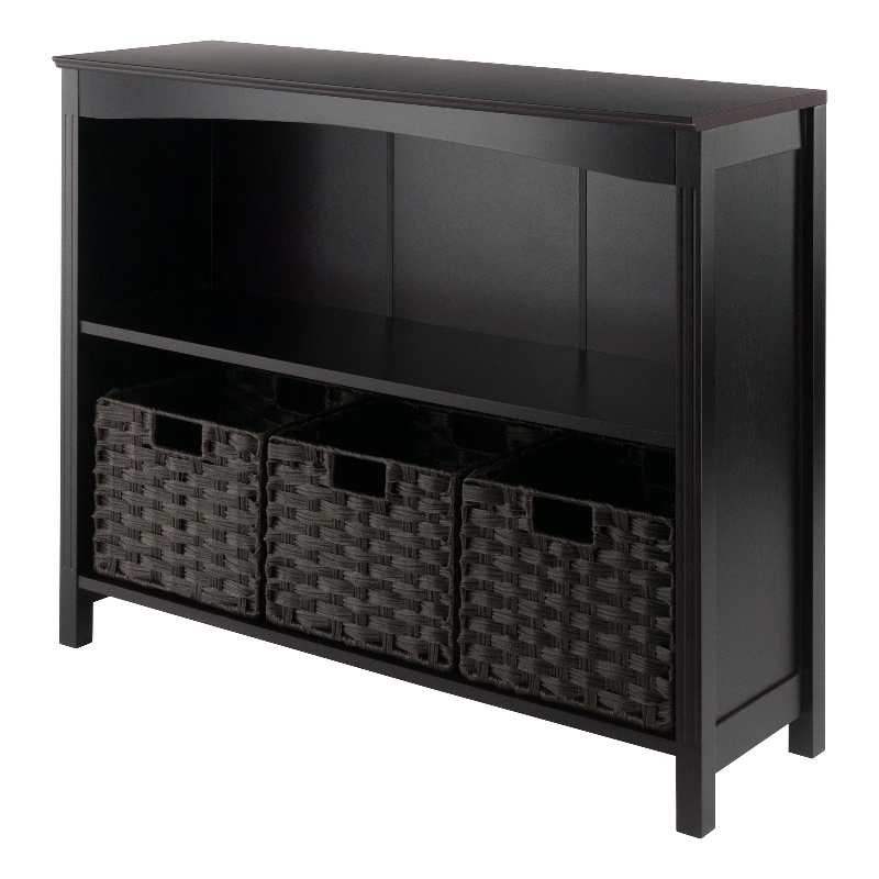 Winsome Terrace 4-Piece Solid Wood Storage Shelf w/ Baskets - Walnut/Chocolate