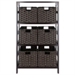 Winsome Leo 7-Piece Solid Wood Storage Shelf with Baskets in Espresso/Chocoalte